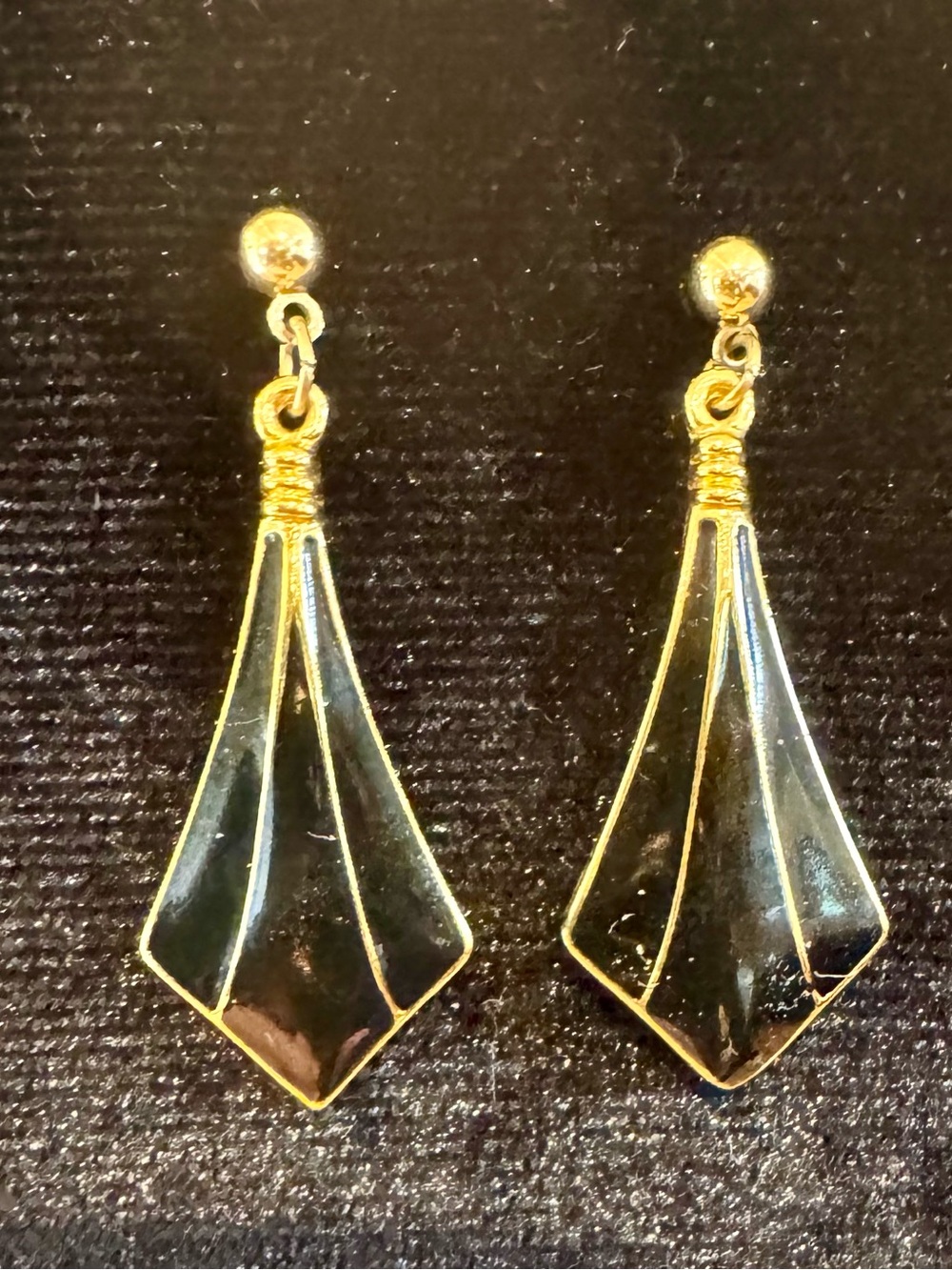 Vintage Gold and Black Enamel Drop Earrings - Elegant Women’s Jewelry
